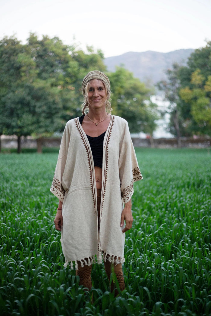 Kaburoh Kimono mit Blockprint | Handgewebter Boho Kimono aus Khadi-Baumwolle