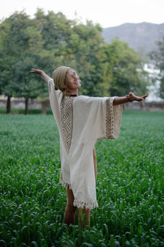 Kaburoh Kimono mit Blockprint | Handgewebter Boho Kimono aus Khadi-Baumwolle