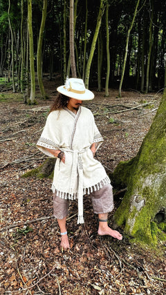 Kaburoh Kimono mit Blockprint | Handgewebter Boho Kimono aus Khadi-Baumwolle
